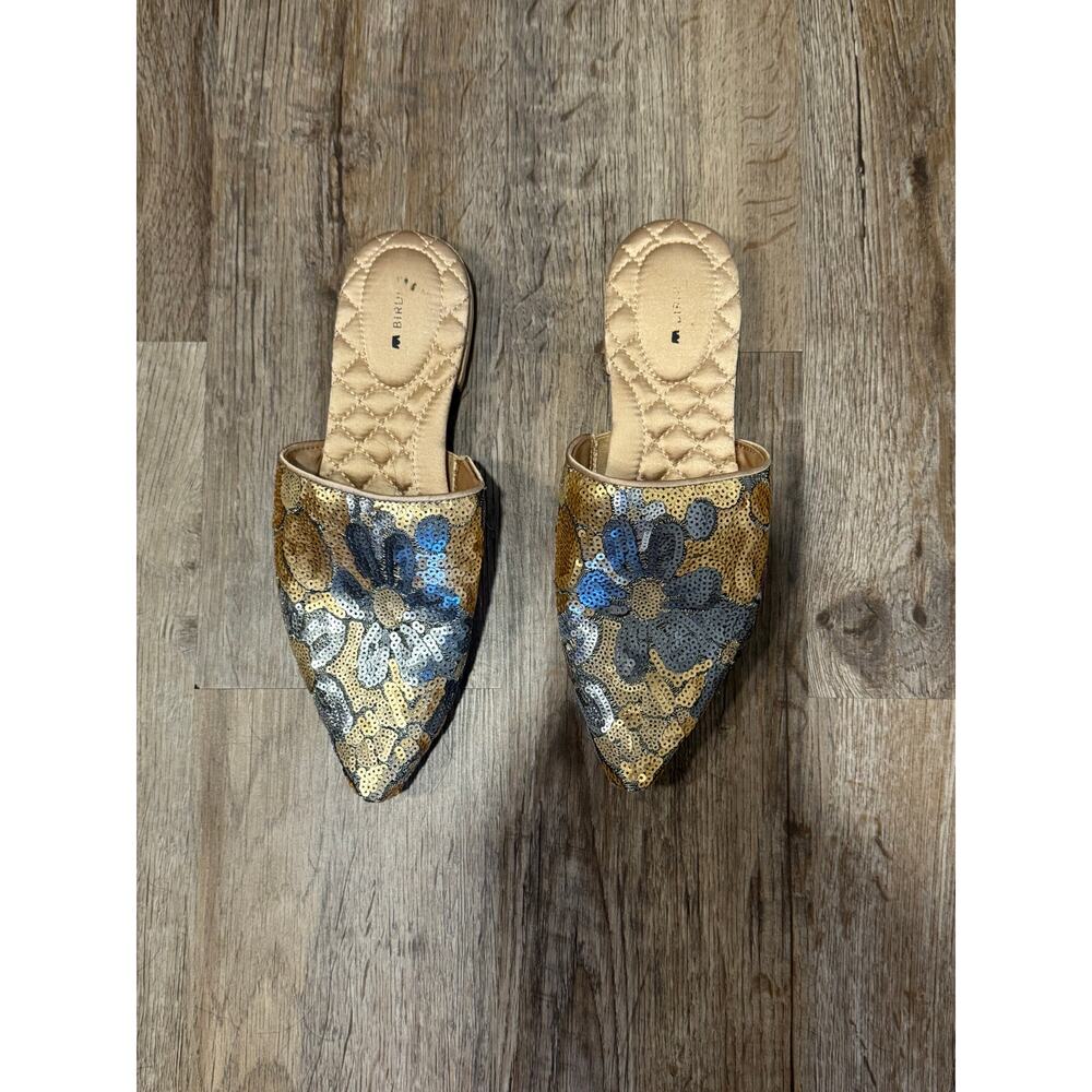 Birdies Women's The Dove Gold Petal Sequin Floral Mules Size 7.5